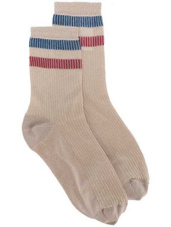 blue red white striped ankle socks