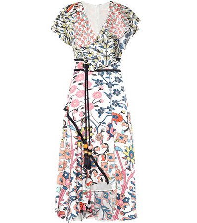 Floral-printed stretch silk dress