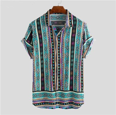 Men Shirt Ethnic Style Print Men Casual Shirt Lapel Neck Streetwear Short Sleeve Tops 2020 Loose Tropical Hawaiian Shirt Men|Casual Shirts| - AliExpress