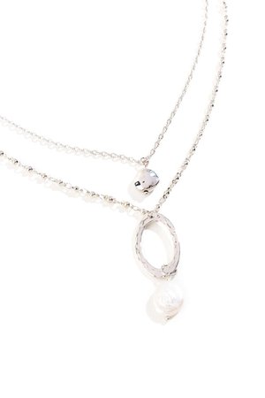 Aubrey Pearl Drop Layered Necklace in Silver | francesca's