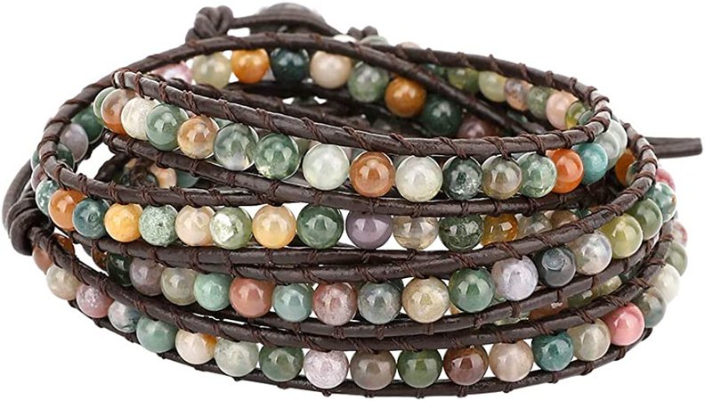 Amazon.com: Emibele Leather Bracelet, Agate Bead Wrap Bracelet Handmade Jewelry Wrist Accessory for Women Lady Adult - Green : Clothing, Shoes & Jewelry
