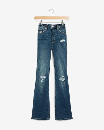 High Waisted Denim Perfect Ripped Bootcut Jeans
