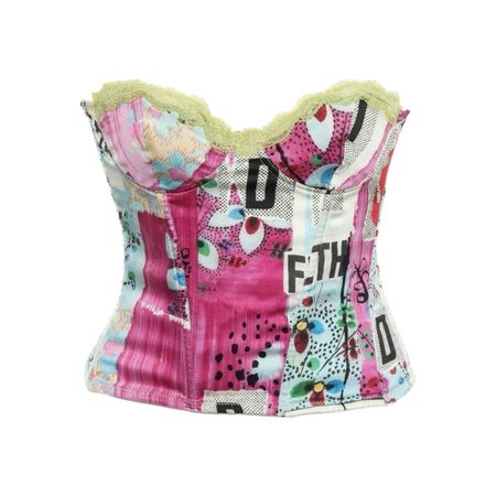graphic corset top pink white