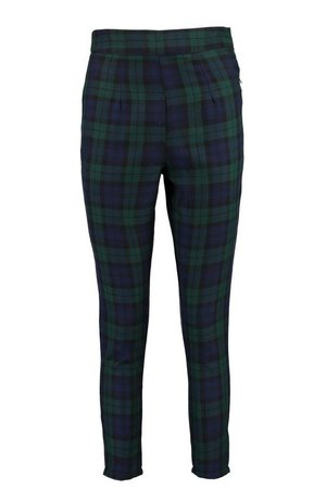 Petite High Waisted Check Tapered Trouser | Boohoo