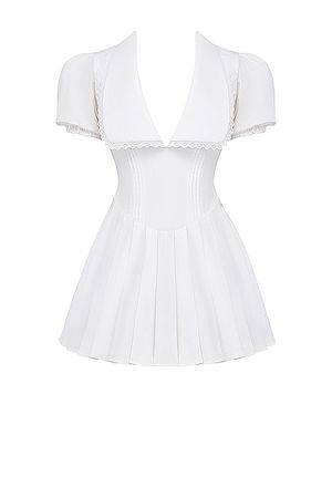 Clothing : Mini Dresses : 'Piera' White Pleated Mini Dress