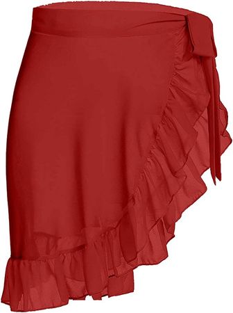 Women's Sarong Beach Wrap Skirt Summer Holidays Skirt Dress Transparent Bikini Wrap Cover Up Swimsuit(Red,M) : Amazon.co.uk: Everything Else