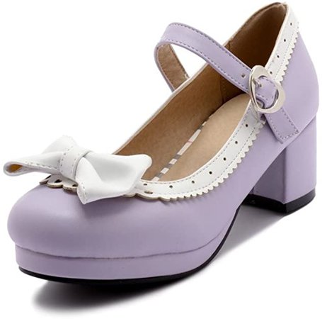 Amazon.com | ELFY Women's Cute Lolita Cosplay Shoes Bow Mid Chunky Heel Mary Jane Pumps | Pumps