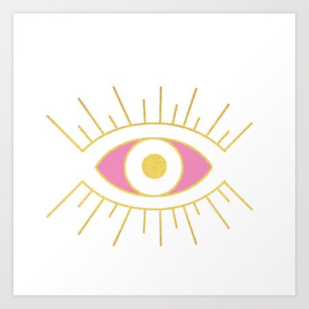 Evil Eye Pink and Gold Art Print by athenaandolive | Society6