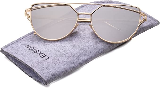 Amazon.com: LEXSION Cat Eye Mirrored Flat Lenses Metal Frame Sunglasses UV 400 for Women or Men Gold frame silver lens : Clothing, Shoes & Jewelry