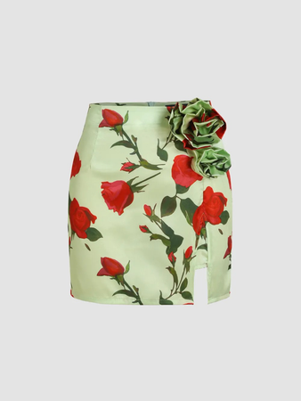 light green and red rose rosette skirt