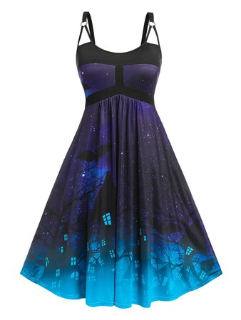 Plus Size O Ring Cutout Halloween Print Dress [42% OFF] | Rosegal