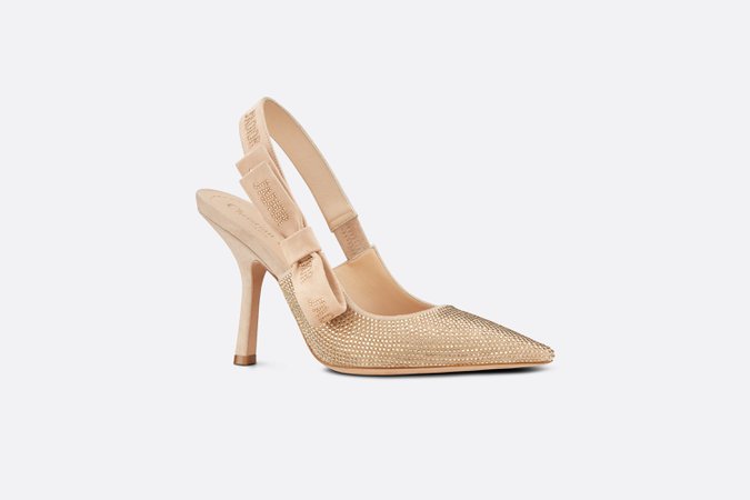 J'Adior Slingback Pump Nude Suede Calfskin with Gold-Finish Strass - products | DIOR