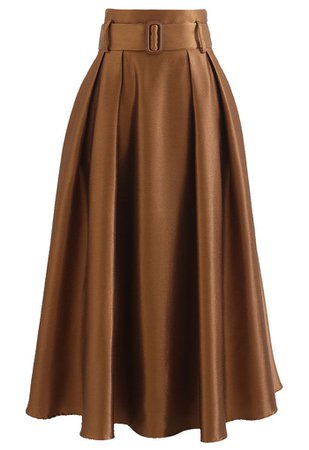 Belted Texture Flare Maxi Skirt in Caramel - Retro, Indie and Unique Fashion