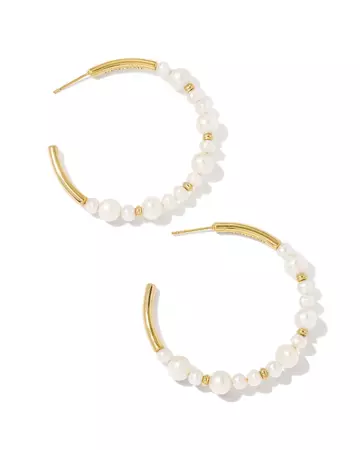 Jovie Gold Beaded Hoop Earrings in White Pearl | Kendra Scott