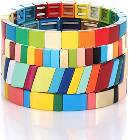Amazon.com: Colorful Enamel Tile Bracelet for Women Rainbow Color-Block Tile Beaded Strand Bracelet Colorful Enameled Stretch Bracelet Bohemian Tile Bangle Bracelet Set for Men (Rainbow Candy Style): Clothing, Shoes & Jewelry