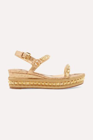 Pyradiams 60 Spiked Lame Wedge Sandals - Gold
