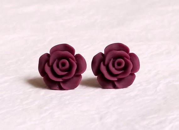 burgundy rose earrings - Google Search