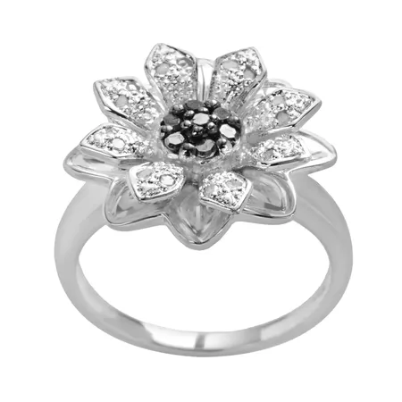 Sterling Silver 1/4-ct. T.W. Black & White Diamond Flower Ring