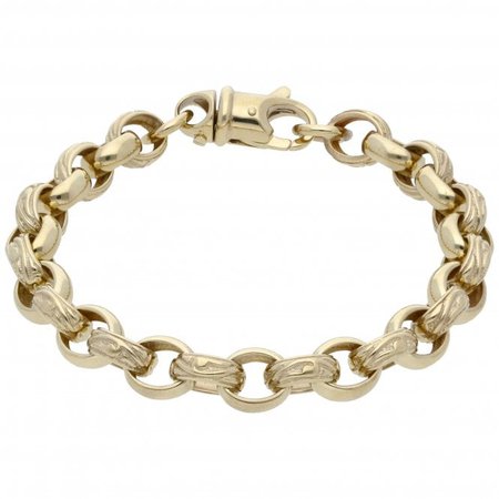 New 9ct Yellow Gold 8Inch Oval Pattern & Polish Belcher Bracelet - Jewellery from William May Jewellers UK