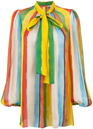 rainbow stripe blouse with pussy bow