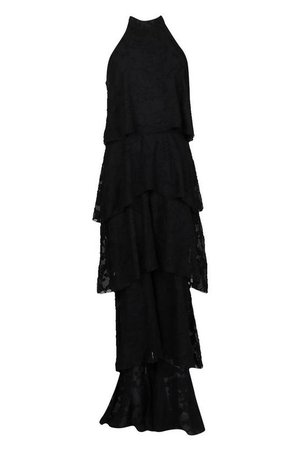 Tall Floral Frill Layered Jumpsuit | Boohoo black