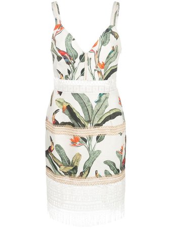 PATBO crochet-panel tropical-print dress
