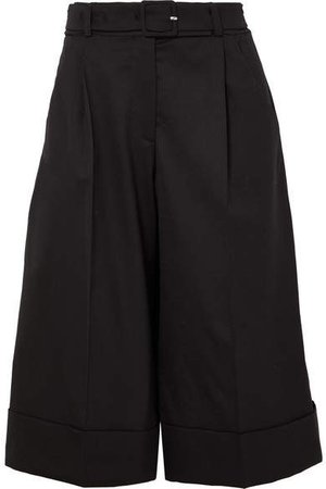 Belted Feather-trimmed Wool-blend Shorts - Black