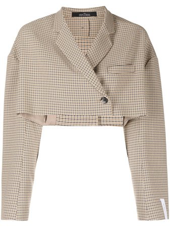 Shop Rokh cropped double-breasted check blazer with Express Delivery - FARFETCH