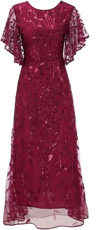Amazon.com: Elegant Long Dress Women's Waist Short Sleeve Double Layer Cocktail Dress Party Gowns Long Dress (Color : Wine, Size : XL/X-Large) : Clothing, Shoes & Jewelry
