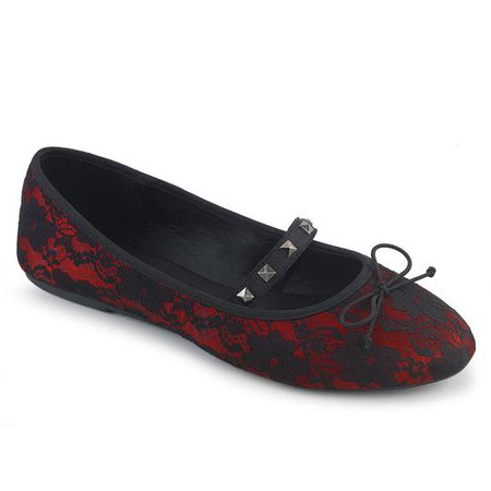 Demonia Womens Flats in Red Satin-Black Lace Overlay - DRAC-07 – Too Fast