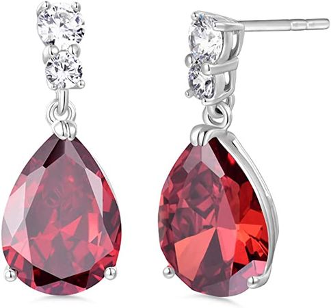 Amazon.com: GULICX Silver Tone Ruby Color Red Zircon CZ Pear Drop Party Charming Dangle Earrings: Clothing, Shoes & Jewelry