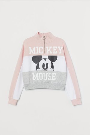 Stand-up-collar Sweatshirt - Powder pink/Mickey Mouse - Kids | H&M US