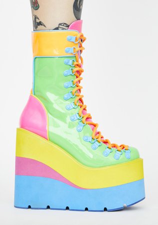 Club Exx Neon Colorblock Platform Boots - Rainbow | Dolls Kill