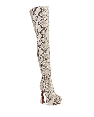 Amina Muaddi Dua Snake-Print Thigh-High Boots | Neiman Marcus