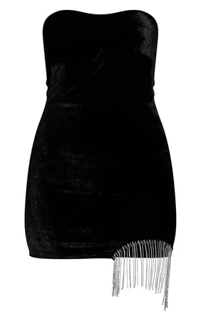 Black Velvet Bandeau Diamante Trim Bodycon Dress | PrettyLittleThing USA