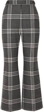 Cropped Checked Wool Flared Pants - Dark gray
