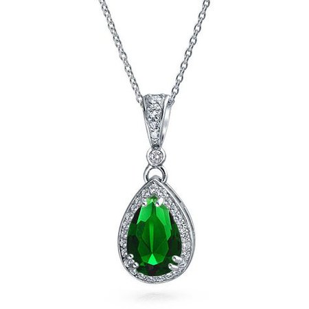 Diamond Emerald Pear Pendant Necklace