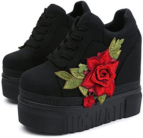 Amazon.com | ACE SHOCK Women Fashion Platform Sneakers High Hidden Heel Wedge Walking Shoes Brides Wedding Shoes (Black, 5) | Slippers