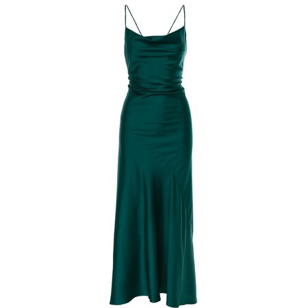 Tulum Cowl Neck Satin Ankle Dress In Emerald Green | ROSERRY | Wolf & Badger