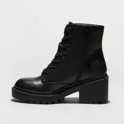 Women's Brie Faux Leather Lace Up Combat Boot - Universal Thread™ Black : Target