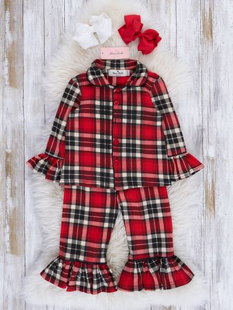 Christmas Plaid Ruffle Button Pajamas – Marie Nicole Clothing