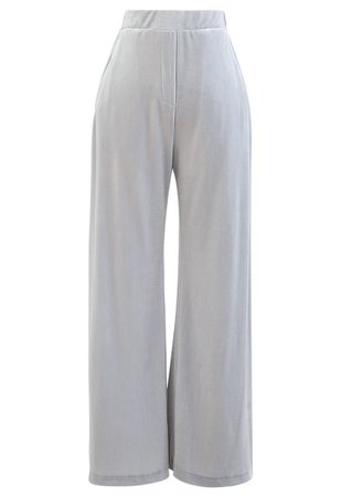 Side Pockets High Waist Velvet Pants in Grey - Retro, Indie and Unique Fashion