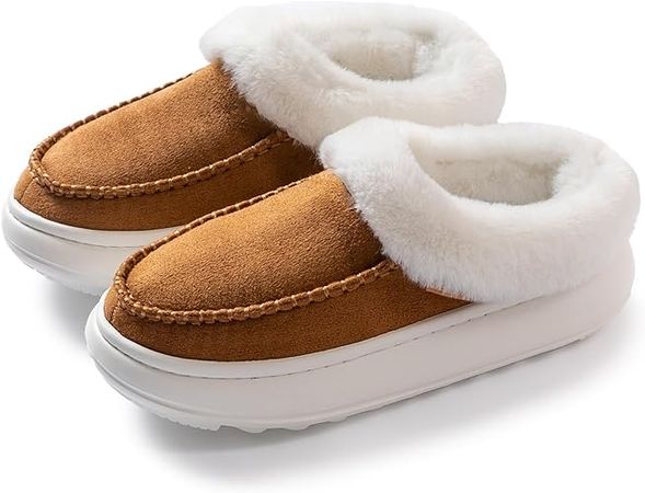 Amazon.com | UBFEN Cloud Suede Slippers for Women Fluffy Plush Thick Sole Padding Support House shoes Size 7 Brown Cushioned Bedroom Sliper for Female 37 | Shoes
