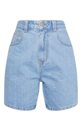Petite Light Wash Mom Denim Shorts | Petite | PrettyLittleThing