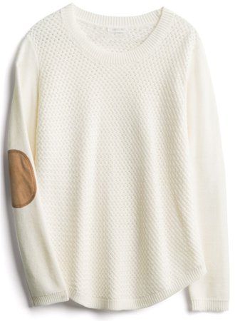 white sweater tan elbow patch