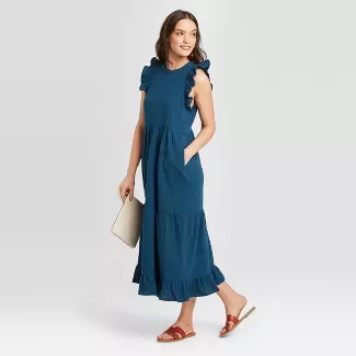 Women's Sleeveless Crewneck Tiered Ruffle Midi Dress - Universal Thread™ : Target