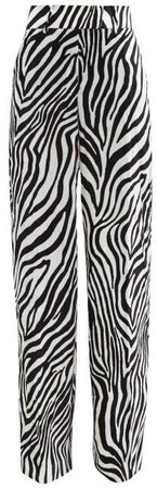 Zebra Print Velvet Wide Leg Trousers - Womens - Black White