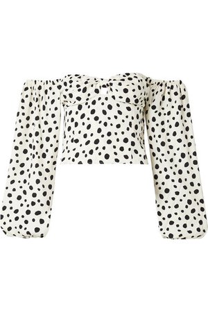Reformation | Simi off-the-shoulder shirred polka-dot crepe de chine blouse | NET-A-PORTER.COM