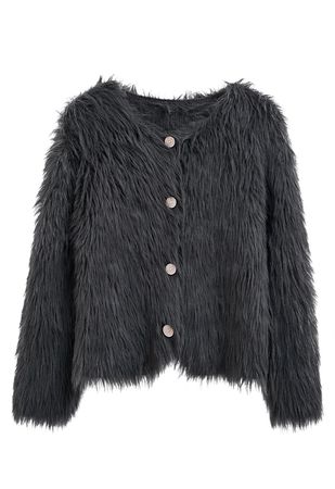 Delicate Button Trim Faux Fur Knit Coat in Smoke - Retro, Indie and Unique Fashion