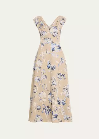 Lela Rose V-Neck Floral-Print Sleeveless Empire-Waist Maxi Dress - Bergdorf Goodman